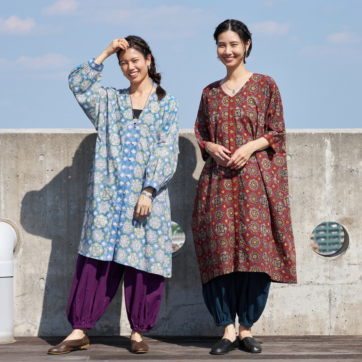 NEW インド伝統のブロックプリントを施したワンピース 2タイプ