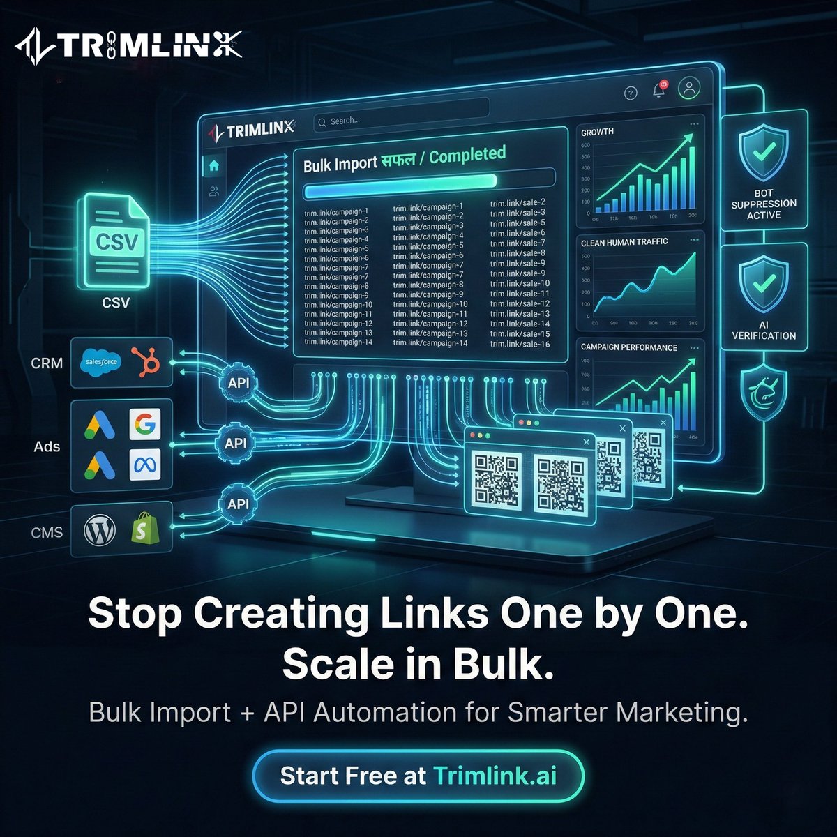 trimlink_'s tweet photo. This is exactly why bulk import + API #automation is becoming essential for modern marketing teams.
When links scale, manual work breaks. #Trimlink turns links into infrastructure—automated, trackable, and #bot-free. Clean data, real growth. 🚀
#MarketingAutomation #APITools https://t.co/i5KYjn8mbP