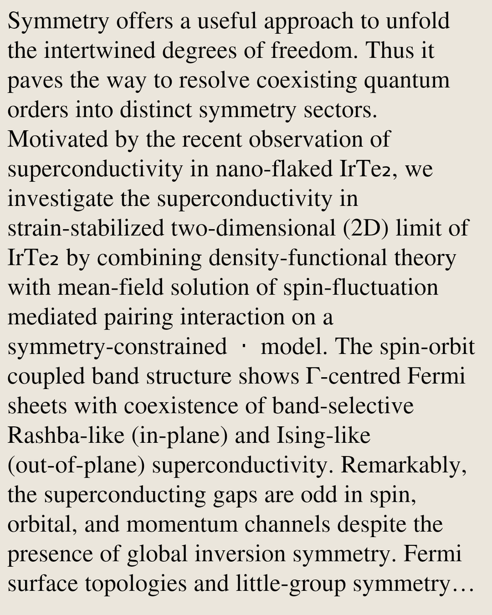 Coexistence of Rashba and Ising Spin-Singlet Pairings in Two-Dimensional IrTe₂

Kunal Dutta, Rajesh O. Sharma, Shreya Das, Indra Dasgupta, Tanmoy Das, Tanusri Saha-Dasgupta
arxiv.org/abs/2602.16228 [𝚌𝚘𝚗𝚍-𝚖𝚊𝚝.𝚜𝚞𝚙𝚛-𝚌𝚘𝚗]