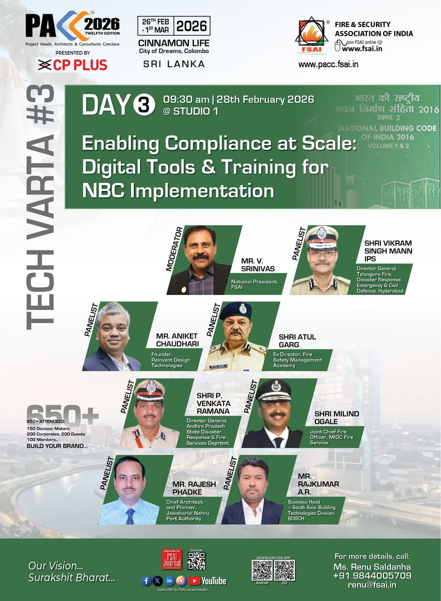 NBC compliance at scale needs digital transformation.
Tech Varta #3 | PACC 2026
28 Feb | Colombo.
Digital tools. Training. Leadership.
#PACC2026 #NBCIndia #BuildingCompliance #FireSafety #SmartBuildings