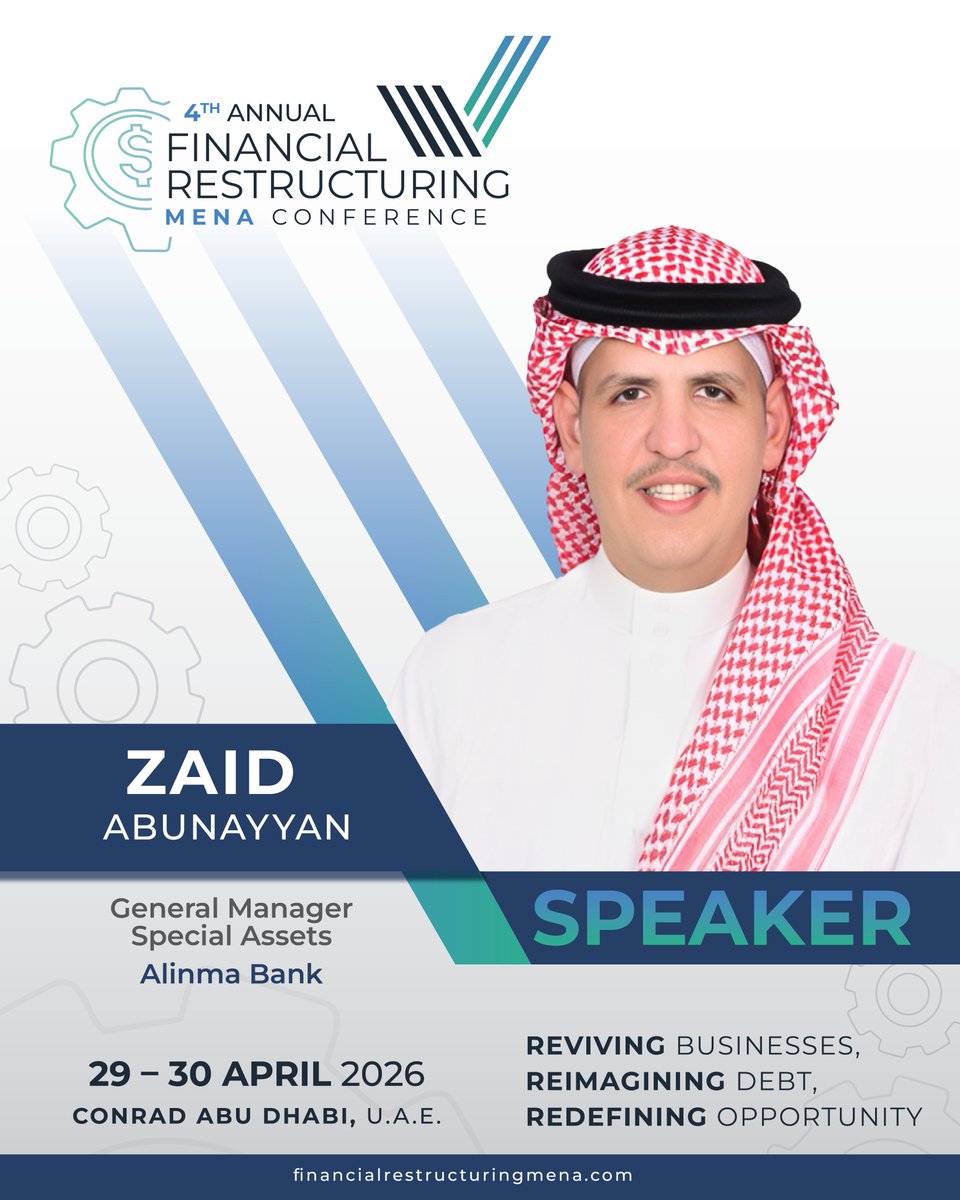 frc_mena_forum's tweet photo. Zaid Abunayyan, GM – Special Assets at Alinma Bank, shares insights on lender-led restructuring and disciplined asset management in Saudi Arabia’s evolving distressed debt landscape at FRC 2026.
#FRC2026 #FinancialRestructuring https://t.co/jS36hgmxR3