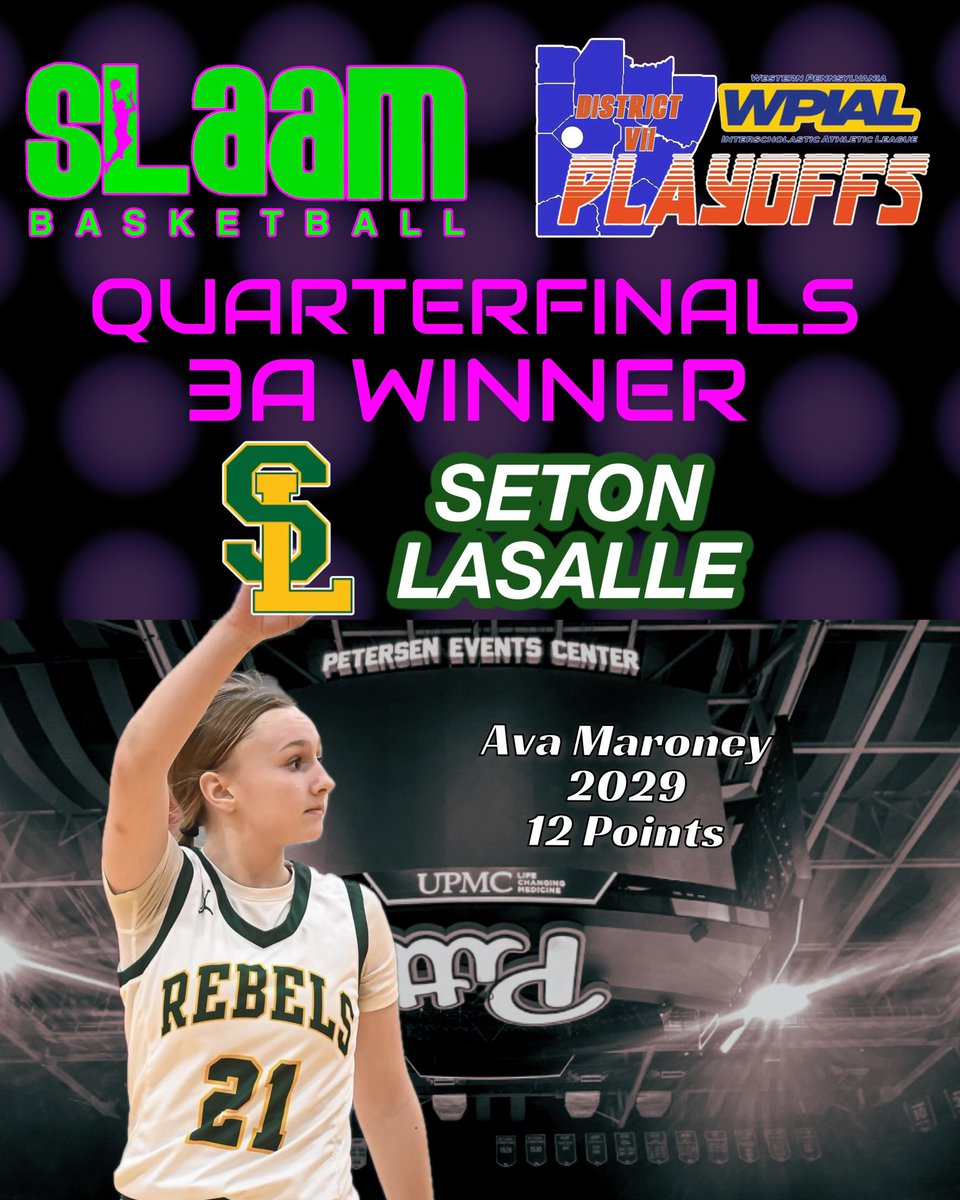 SLAAMBASKETBALL's tweet photo. WPIAL FINAL 4 bound!!  @SLSGBB advance on their #PathToThePete!!!  #SLAAMFam Fab Freshman Ava Maroney getting 12in the win!!! @slaam2026jamal https://t.co/qNmOnW96jP