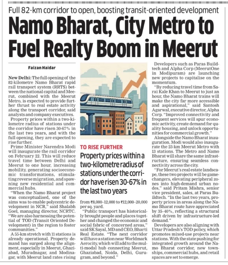FaiHaider's tweet image. Prime Minister #NarendraModi will inaugurate the #rail corridor on February 22. This will reduce travel time between #Delhi and #Meerut to one hour, increasing mobility and opening up new #residential and #commercial hubs.

m.economictimes.com/industry/trans…