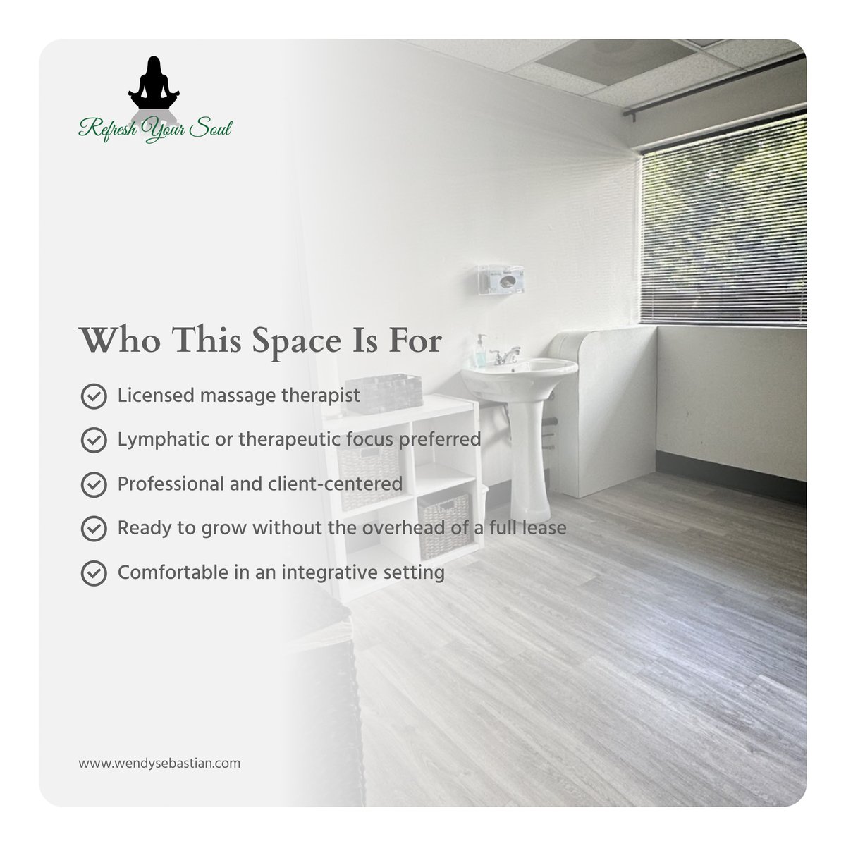 wendywsebby's tweet image. Sacramento LMTs ✨
Treatment room available in our wellness clinic.
Lymphatic or therapeutic focus preferred.
📩info@refreshyoursoul.net
Tag a therapist 👇
#SacramentoMassage #LymphaticMassage #WellnessClinic #MassageTherapistCA #SacramentoWellness #RefreshYourSoul