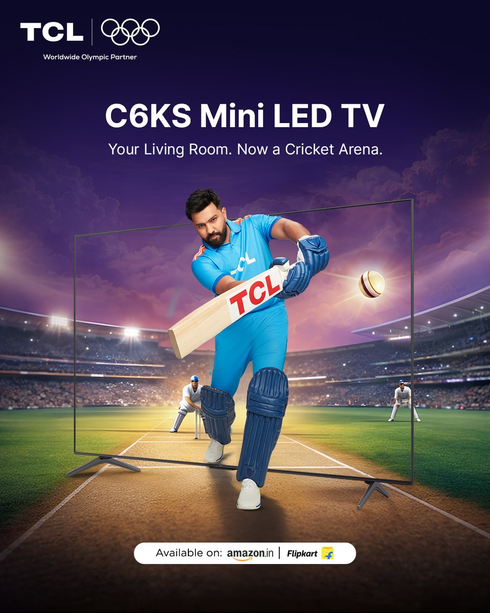 tcl_india's tweet photo. Your living room just became the stadium!Experience every six, every wicket, every moment in stunning Mini LED clarity with the TCL C6KS.

Big match. Bigger screen. Ultimate thrill.

#TCLC6KS #TCLMiniLED #TCLIndia#MiniLEDTV #BigScreenExperience

(TCL C6KS Mini LED TV,4K Smart TV, Mini LED,Big Screen TV, Premium TV)