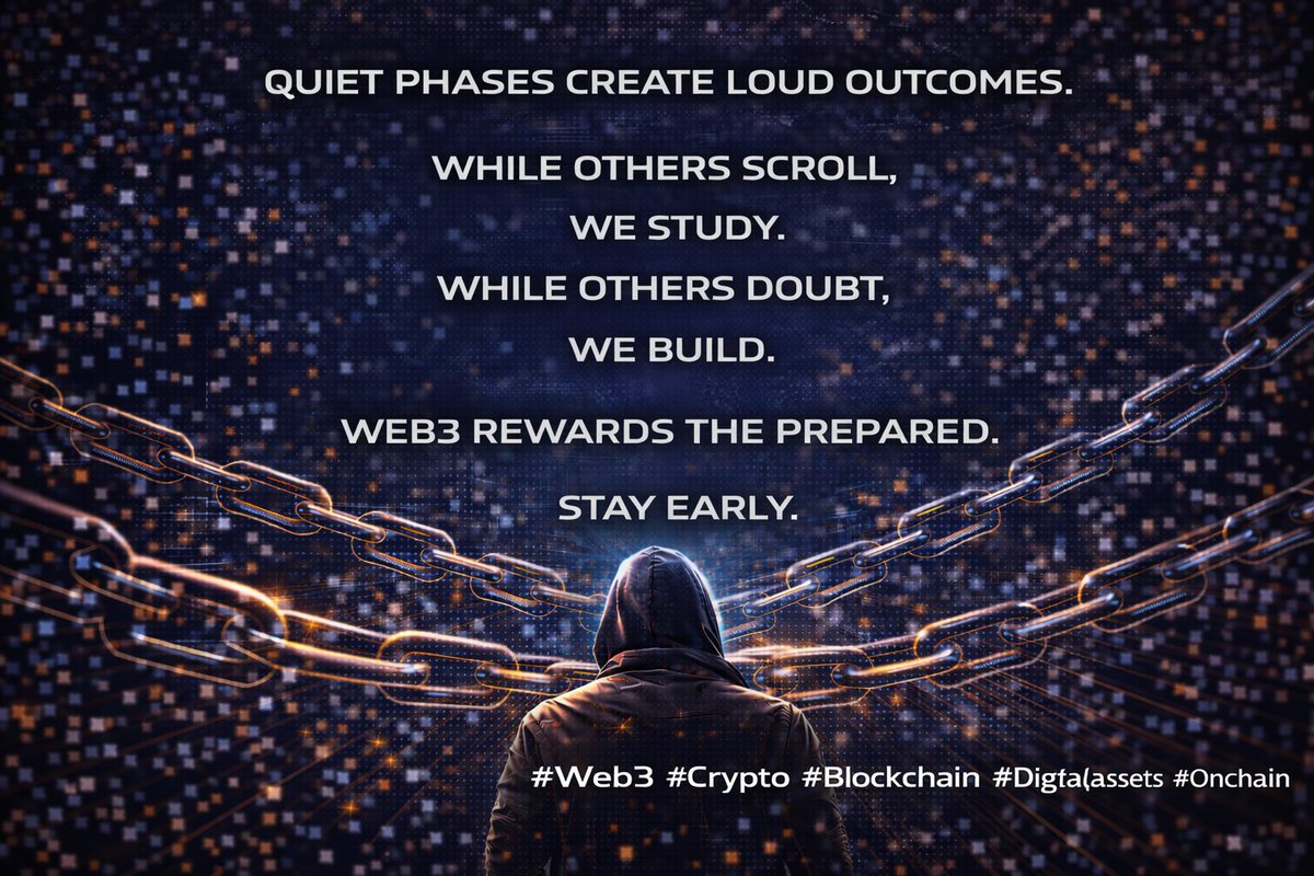 AlexanderB7098's tweet photo. Quiet phases create loud outcomes.
While others scroll,
we study.
While others doubt,
we build.
Web3 rewards the prepared.
Stay early.
#Web3 #Crypto #Blockchain #OnChain https://t.co/Z3EbL3cyOn