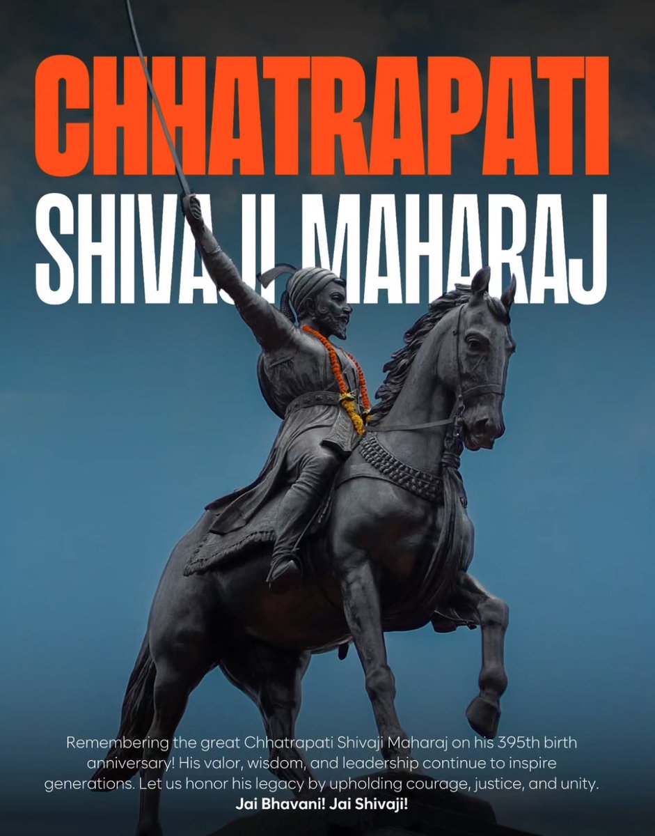 Bow down to the legendary warrior king who defined bravery and tactical brilliance. Happy 396th Birth Anniversary to Chhatrapati Shivaji Maharaj! ⚔️🔥
​Jai Bhavani! Jai Shivaji! 🚩
​#ShivJayanti2025 #MarathaEmpire #ShivajiMaharaj
