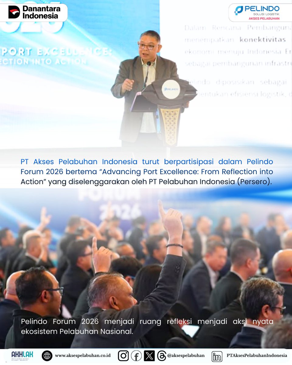 Halo #Portizen

PT Akses Pelabuhan Indonesia turut berpartisipasi dalam Pelindo Forum 2026 bertema “Advancing Port Excellence: From Reflection into Action” yang diselenggarakan oleh PT Pelabuhan Indonesia (Persero) pada 28–30 Januari 2026 di kota Surabaya.

Partisipasi PT Akses