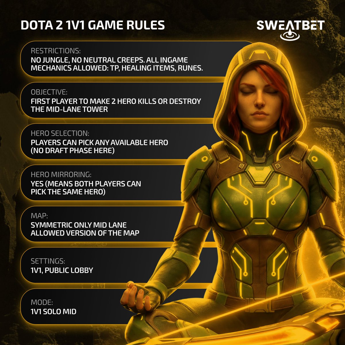 Dota 2 on Sweatbet focuses on the purest form of competition: a controlled 1v1 where mechanics, matchup knowledge, and lane discipline decide everything.

This format is built for players who trust their midlane fundamentals.

sweatbet.io