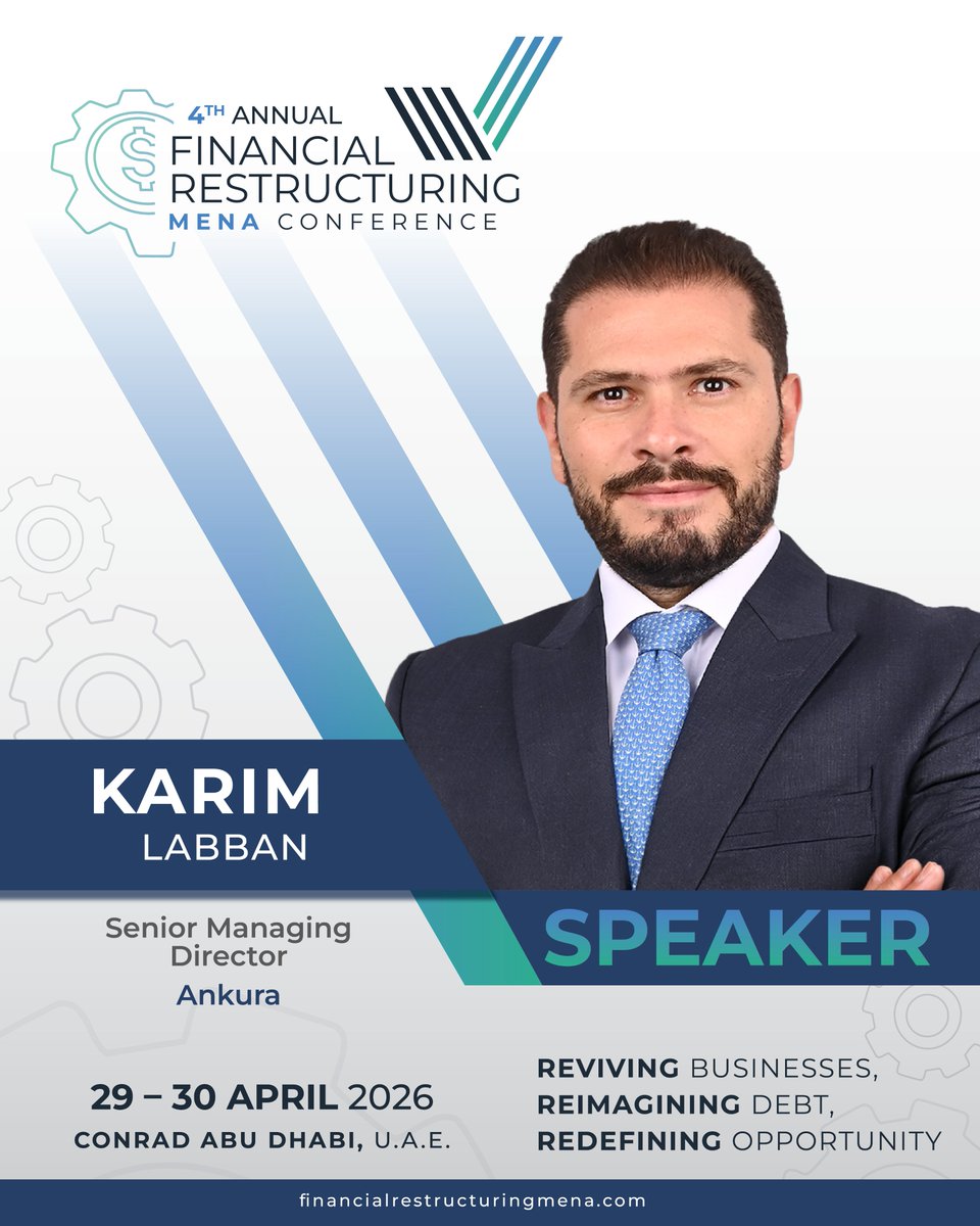 frc_mena_forum's tweet photo. Karim Labban, Senior Managing Director at Ankura, shares multidisciplinary insight on resolving distress through integrated financial and operational strategies at FRC 2026.
#FRC2026 #FinancialRestructuring https://t.co/2x6Iu7XVyU