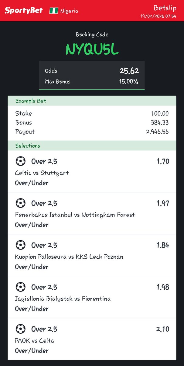 OddsFuel's tweet image. 25 Odds Over 2.5 Made in Europe.

NYQU5L