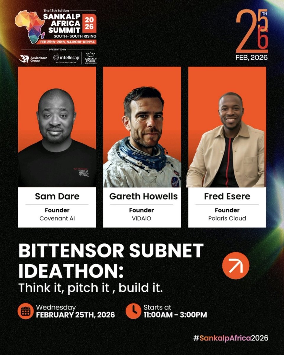 Next Tuesday <a href="/DistStateAndMe/">Distributed State</a> is in Nairobi, Kenya. Not on a panel, not giving a keynote. He'll be in the room for four hours at the <a href="/HackQuest_/">HackQuest</a> x <a href="/opentensor/">Openτensor Foundaτion</a> Subnet Ideathon at <a href="/SankalpForum/">Sankalp Forum</a>, working directly with teams as they design and compete to build subnet applications on