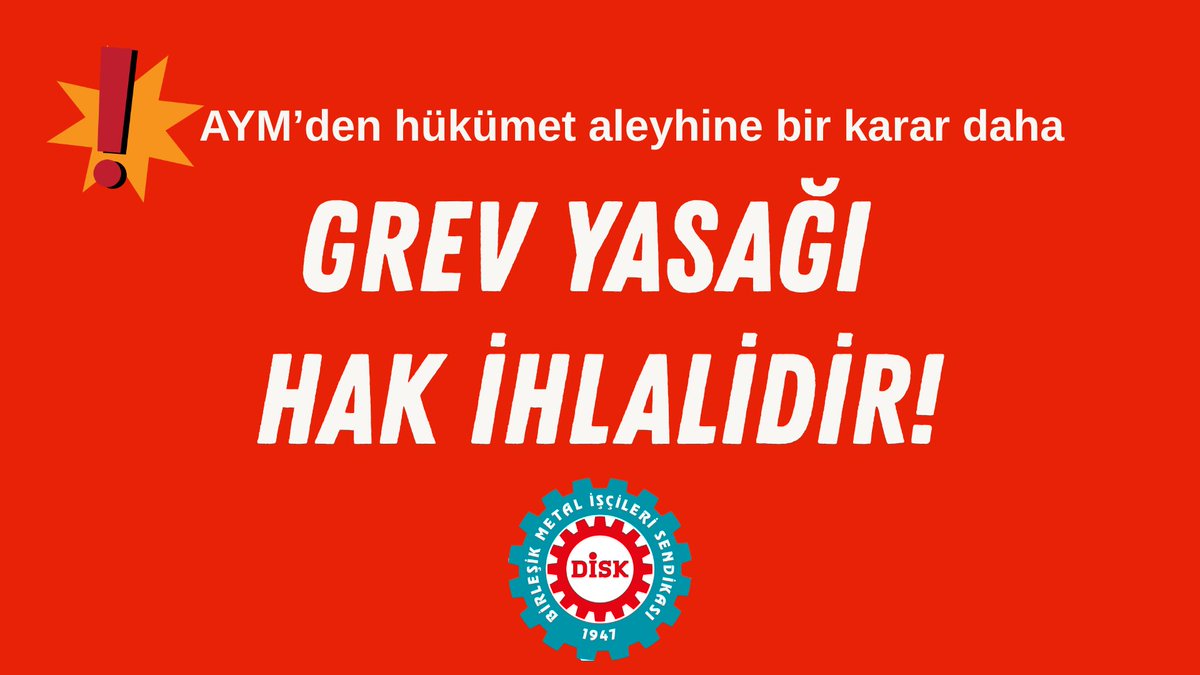 📢BASINA VE KAMUOYUNA

Anayasa Mahkemesinden Hükümet Aleyhine Bir Karar Daha👇

GREV YASAĞI HAK İHLALİDİR❗️

📌2017 yılında ertelenen Asil Çelik grevimiz için Anayasa Mahkemesi (AYM), hükümet aleyhine karar verdi. Sendikamıza ödenecek 70 bin lira manevi tazminat, grevlerimizde