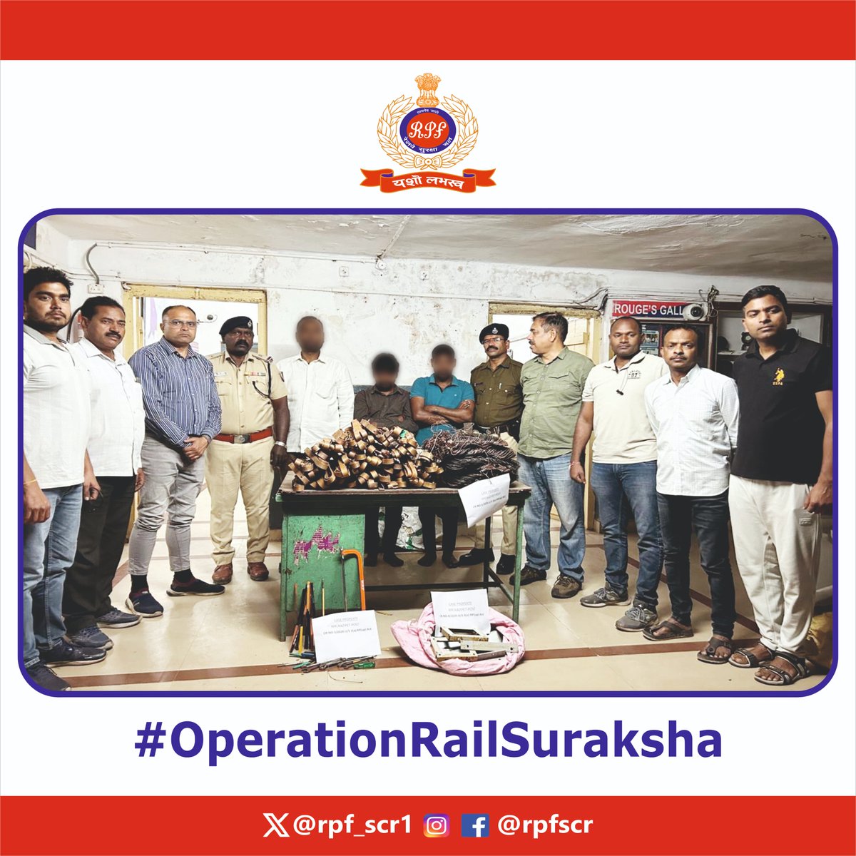 Apprehension of 03 accused involved in 03 Railway property theft cases, with recovery of the entire stolen property, by #RPF Crime Intelligence Branch #Secunderabad and #Kazipet Post staff.  #OperationRailSuraksha

<a href="/RPF_INDIA/">RPF INDIA</a> <a href="/RailMinIndia/">Ministry of Railways</a> <a href="/SCRailwayIndia/">South Central Railway</a> <a href="/rpfscr_sc/">RPF Secunderabad DIV</a>