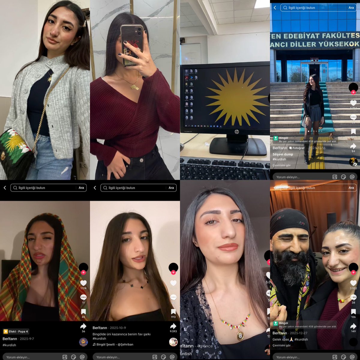 Tiktok’ta “Berîtann” adlı kullanıcı Bingöl Üniversitesinde okuyor.
Türklerin vergileriyle okuyor, Türklerin parasıyla alınan bilgisayara k*rdistan bayrağındaki güneşi koyuyor, okula k*rdistan temalı çantasıyla gidiyor, boynunda Türk topraklarını sözde k*rdistana dahil eden