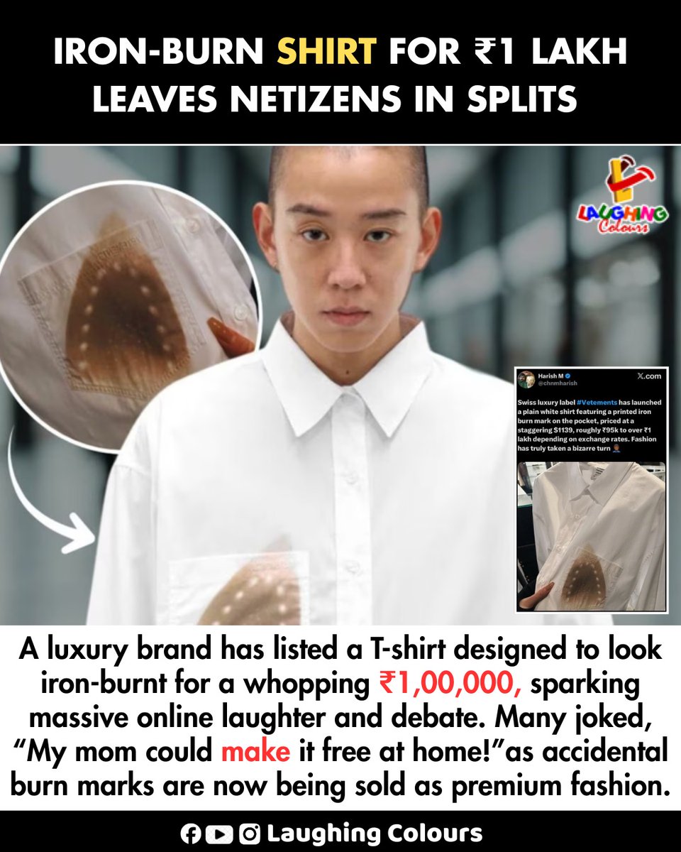 LaughingColours's tweet image. Iron burn shirt trend 😂

#FashionNews #ViralTrend #LuxuryBrand