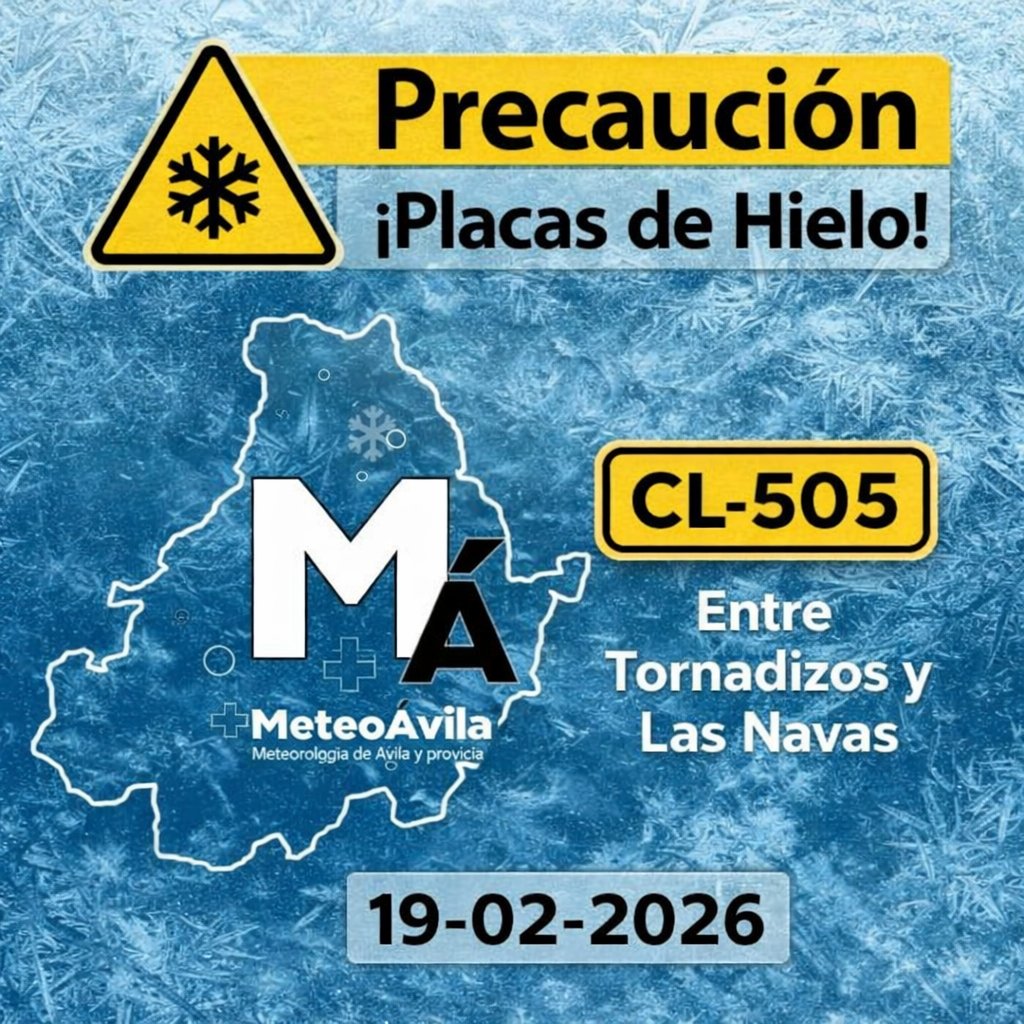 ⚠️ Precaución | Placas de Hielo en la calzada de la CL-505 entre Tornadizos y Las Navas del Marqués (#Ávila).