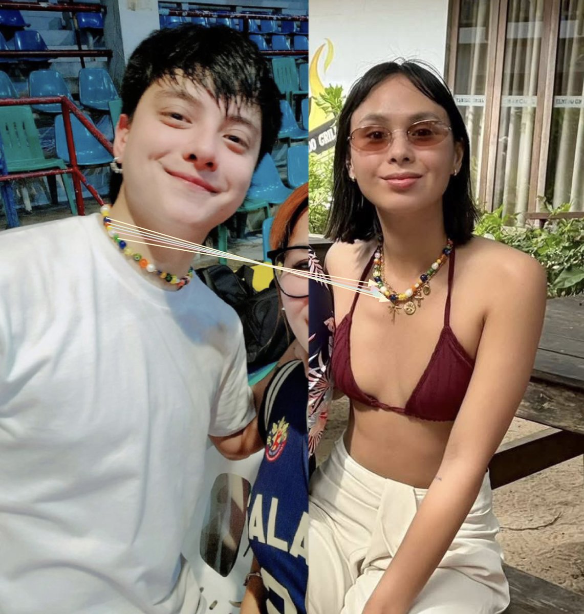 i have been thinking of this for an hour already 🤣 papasa naman i think she's worn it the other way around lang.

photo of dj is way back from his incognito training days haha and also they share even suit jackets and shirts these days so makes sense pati accessory 🤣