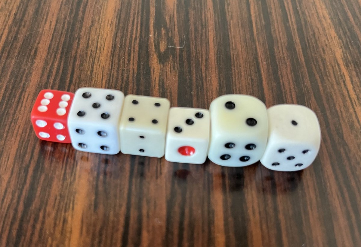 fs_beans's tweet photo. 低確率ゲームを達成させよう
っということで
サイコロを6人で転がして全員同じ数字で揃えてみようを実験。50回転がして揃うことはなかったけど、全員が違う目を出すことは1回できました。
他にもみんなで答えを合わせるゲームもしてみました

↓1から6まで出せました！ https://t.co/d99hH08PT6
