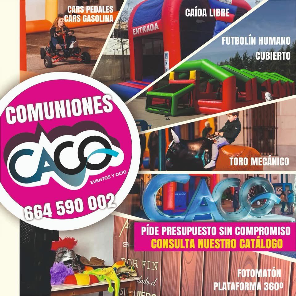 👉 𝐁𝐢𝐞𝐧𝐯𝐞𝐧𝐢𝐝𝐨𝐬 𝐚 𝐥𝐚 𝐜𝐨𝐦𝐮𝐧𝐢ó𝐧 𝐧𝐢𝐯𝐞𝐥 𝐏𝐑𝐎 𝐜𝐨𝐧 𝐂𝐚𝐜𝐨 𝐄𝐯𝐞𝐧𝐭𝐨𝐬 𝐲 𝐎𝐜𝐢𝐨 😎

🚗 Cars a pedales para los más rápidos
🤸 Caída libre para valientes
⚽ Futbolín humano cubierto 
🐂 Toro mecánico para risas aseguradas
📸 Fotomatón + Plataforma