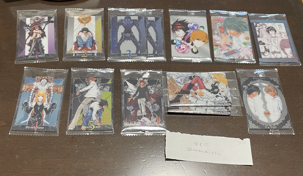 namuta_2301's tweet photo. 【交換譲渡買取】デスノート ウエハース

譲）画像1枚目または定価+送料

求）画像2枚目 👑>💖>💕

交換、まとめての方優先です。
お気軽にお声掛けください🙇🏻‍♀️ https://t.co/tAEDjADdwF