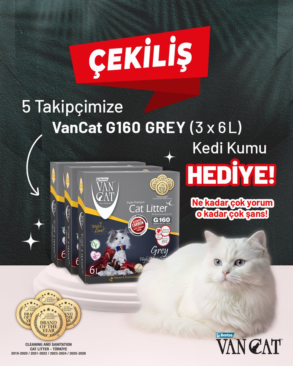 🎁 VanCat Çekilişi!  🎁

Hesabımızı takip et ✅
Arkadaşını yoruma etiketle 🐾
Bu tweeti beğen 👍

🎉 5 şanslı takipçimize VanCat G160 Grey (Aktif Karbonlu) (3 x 6 L) #kedikumu hediye! 😻