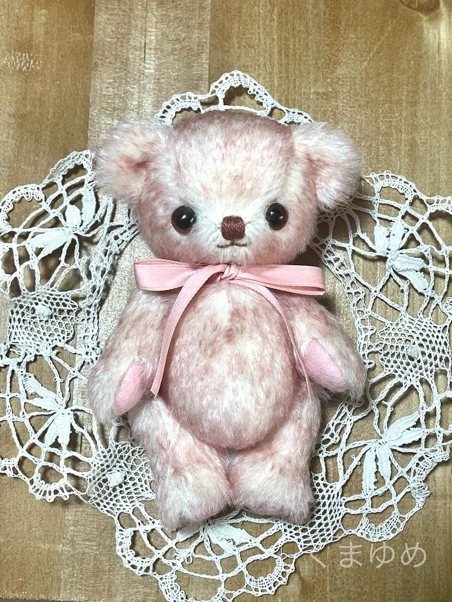 ピンクのチップドモヘアのふくらくまちゃん誕生しました✨ このコは