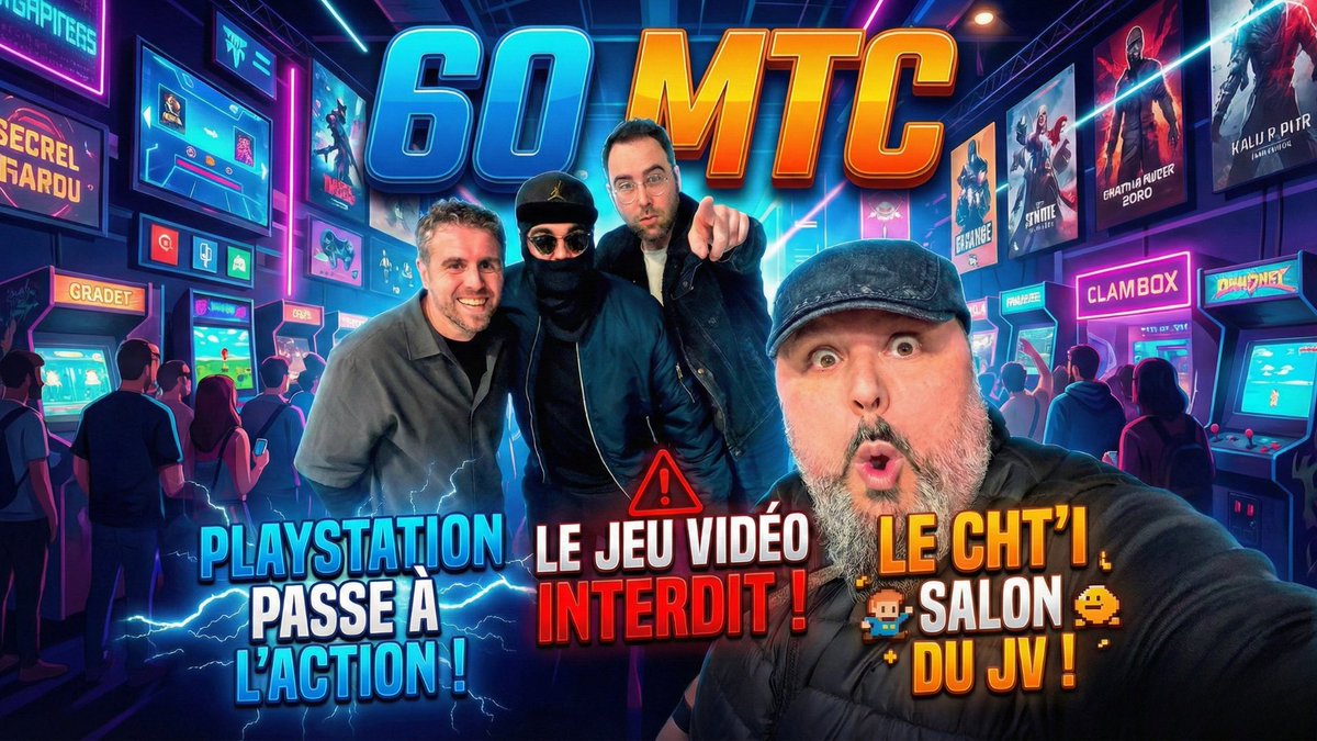 🚨 RDV Ce soir 21h : #60MTC !
Avec : <a href="/Nymeko/">Nymeko</a>, <a href="/OMBREmp4/">Ombre</a> (notre Patrick Bruel du YouTube)&amp; la première de <a href="/CarTon_Gaming/">CarTon 🎮</a> ! 

Au Menu 
🎮 <a href="/PlayStationFR/">PlayStation France</a> sort les griffes
💥 L’interdiction du JV ?
🍟 Folie chez les Ch’tis !
Rejoignez nous en vocal Discord

youtube.com/live/Orxy31cEW…