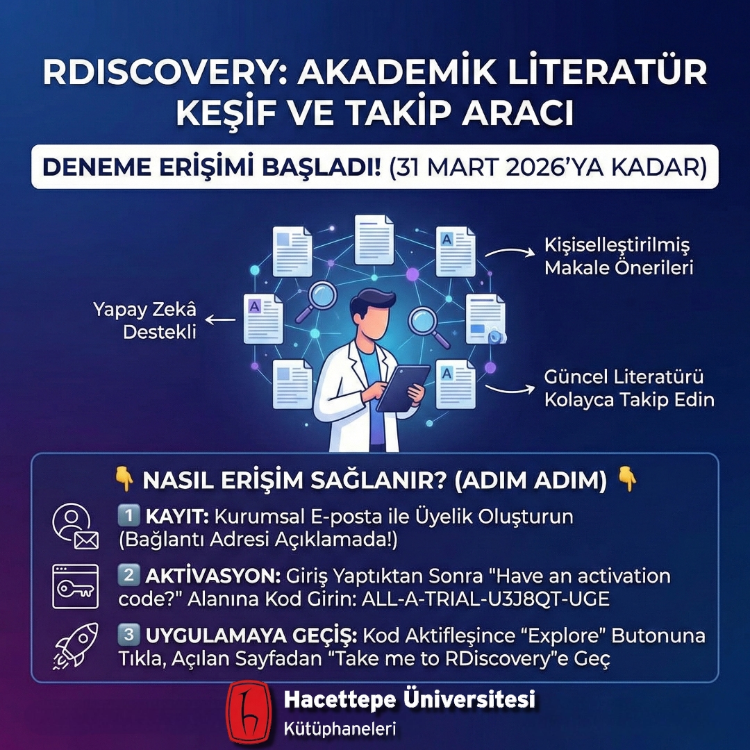 Değerli Kullanıcılarımız,
RDiscovery – Akademik Literatür Keşif ve Takip Aracı 17 Şubat -31 Mart 2026 Tarihleri Arasında Deneme Erişimine açılmıştır.

membership.editage.com/?pack=essential