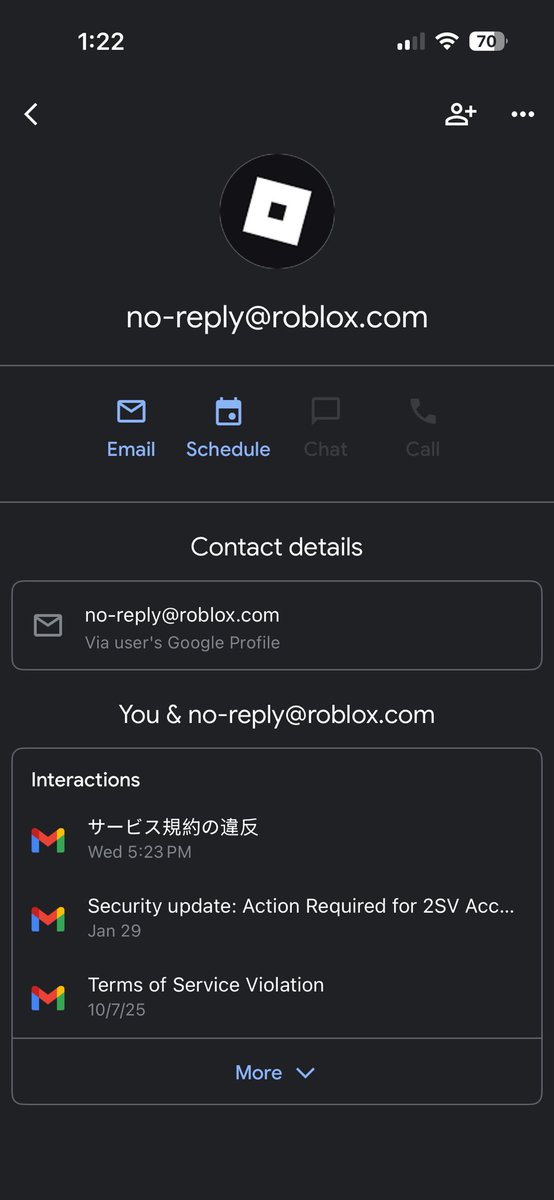 The official Roblox just sent me an email in full Japanese? I checked and I have no recent violation. For proof here is previous messages from Roblox 

#Roblox