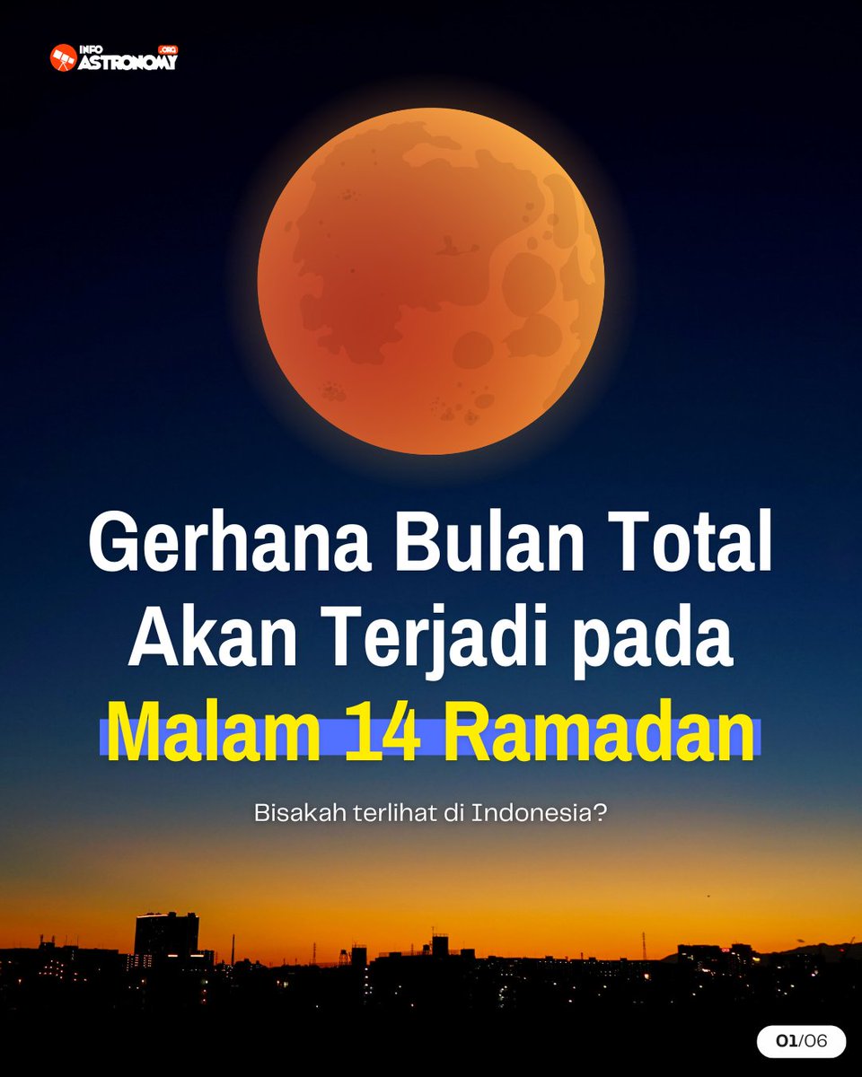 Pada 3 Maret 2026 mendatang, malam 14 Ramadan 1447 H, kita di Indonesia berkesempatan untuk melihat gerhana Bulan total pada waktu berbuka puasa.

Jam berapa tepatnya? Kami jelasin di utas. 👇