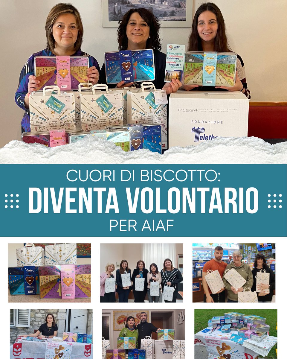 Diventa anche tu volontario per AIAF: distribuisci i biscotti solidali tra amici e conoscenti oppure allestisci un banchetto
I fondi raccolti con questa iniziativa saranno ripartiti tra AIAF e Fondazione Telethon.

Vuoi essere dei nostri? Scrivici qui: aiaf-malattiadifabry.org/contatti.html