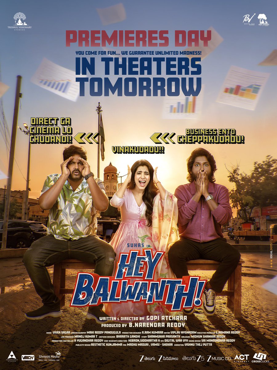 Today is #HeyBalwanth PREMIERES DAY! ❤️‍🔥

Grab your tickets and come for fun... We deliver unlimited fun and madness 💥💥

Book Your Tickets Now
🎟️ in.bookmyshow.com/movies/hey-bal…

Grand Release Tomorrow