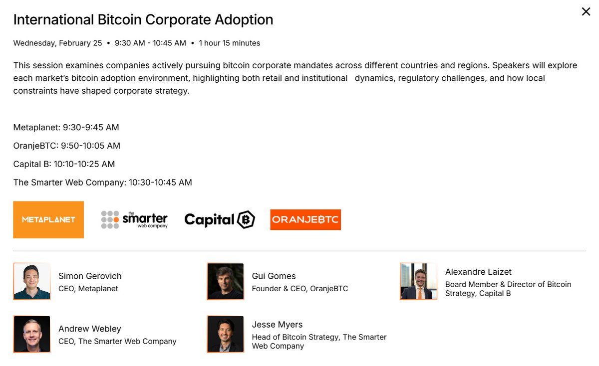 Looking forward to talking at <a href="/Strategy/">Strategy</a> World 2026 on Wednesday next week.

We will be discussing International Bitcoin Corporate Adoption where we will talk from a UK perspective.

<a href="/Croesus_BTC/">Jesse Myers</a> will be joining me to present and I am also looking forward to watching <a href="/gerovich/">Simon Gerovich</a>
