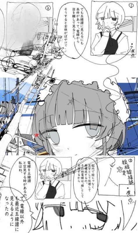 nzawasaji777's tweet photo. 電線が五線譜に見えること
照らされるリストカットが微分音に聴こえること https://t.co/t9lp030b1u