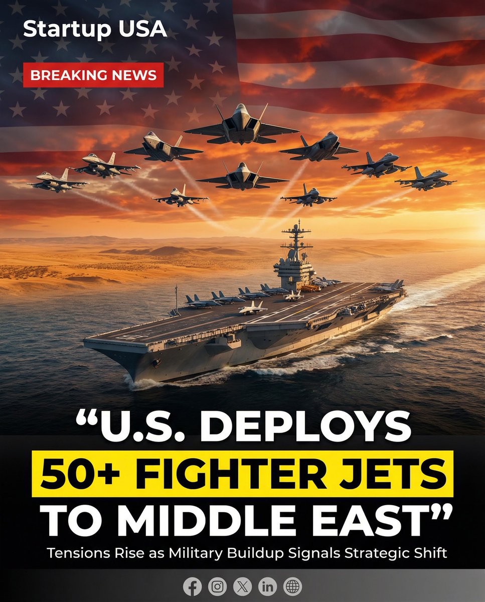 STARTUPUSANEWS's tweet photo. The United States has deployed 50+ advanced fighter jets to the Middle East, marking one of the largest military buildups in the region in years.

Officials say the move is aimed at strengthening deterrence and protecting U.S. interests as regional tensions continue to rise.👇 https://t.co/0RwgB9iuqE