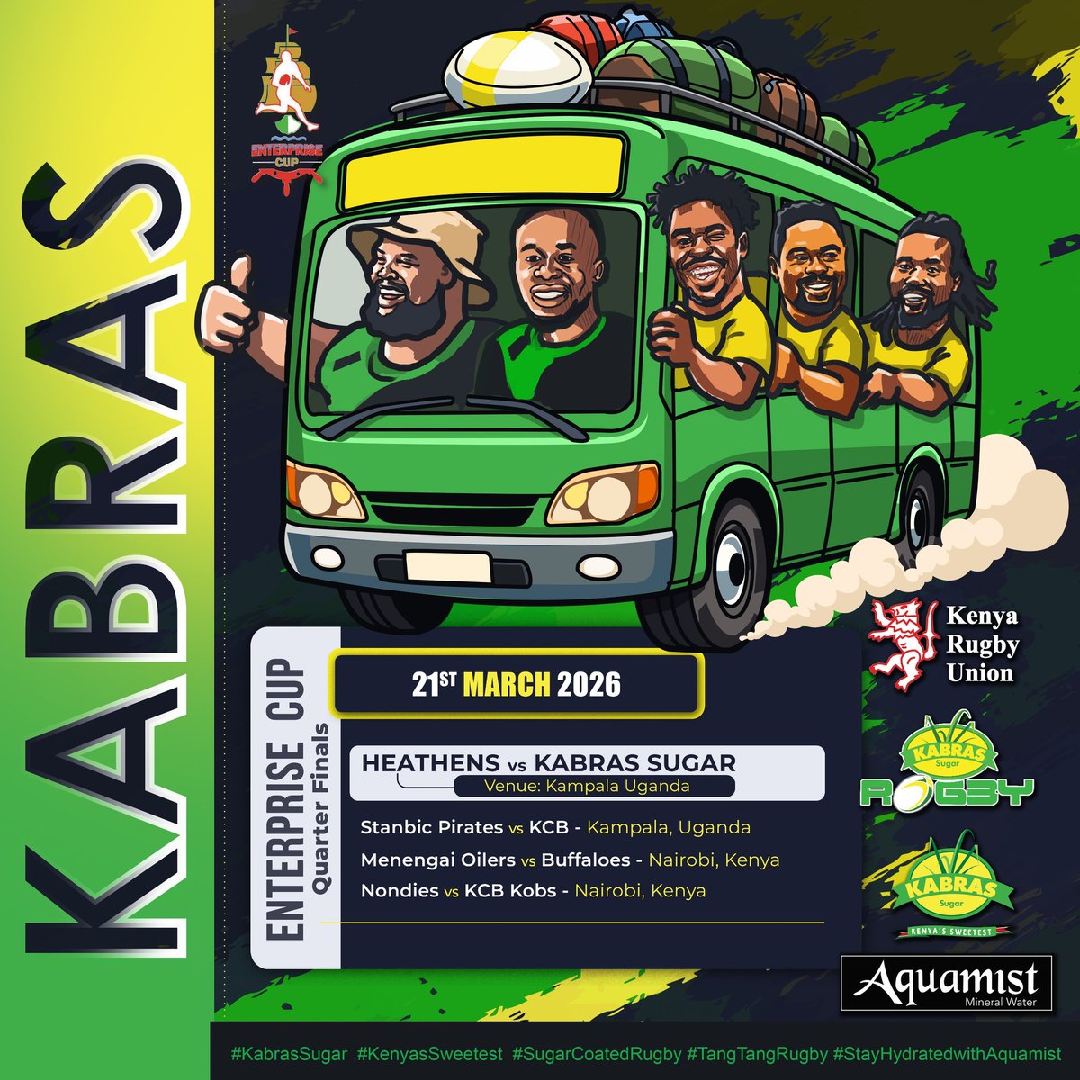 Kuna tuwaa imeiva ya Kampala next month, we're going to face <a href="/HeathensRFC/">HEATHENS RUGBY CLUB</a> on the 21st of March in an #EnterpriseCup quarter final tie 💪🏾🔥
#RugbyKe 
#KabrasSugar #KenyasSweetest #RugbyKe