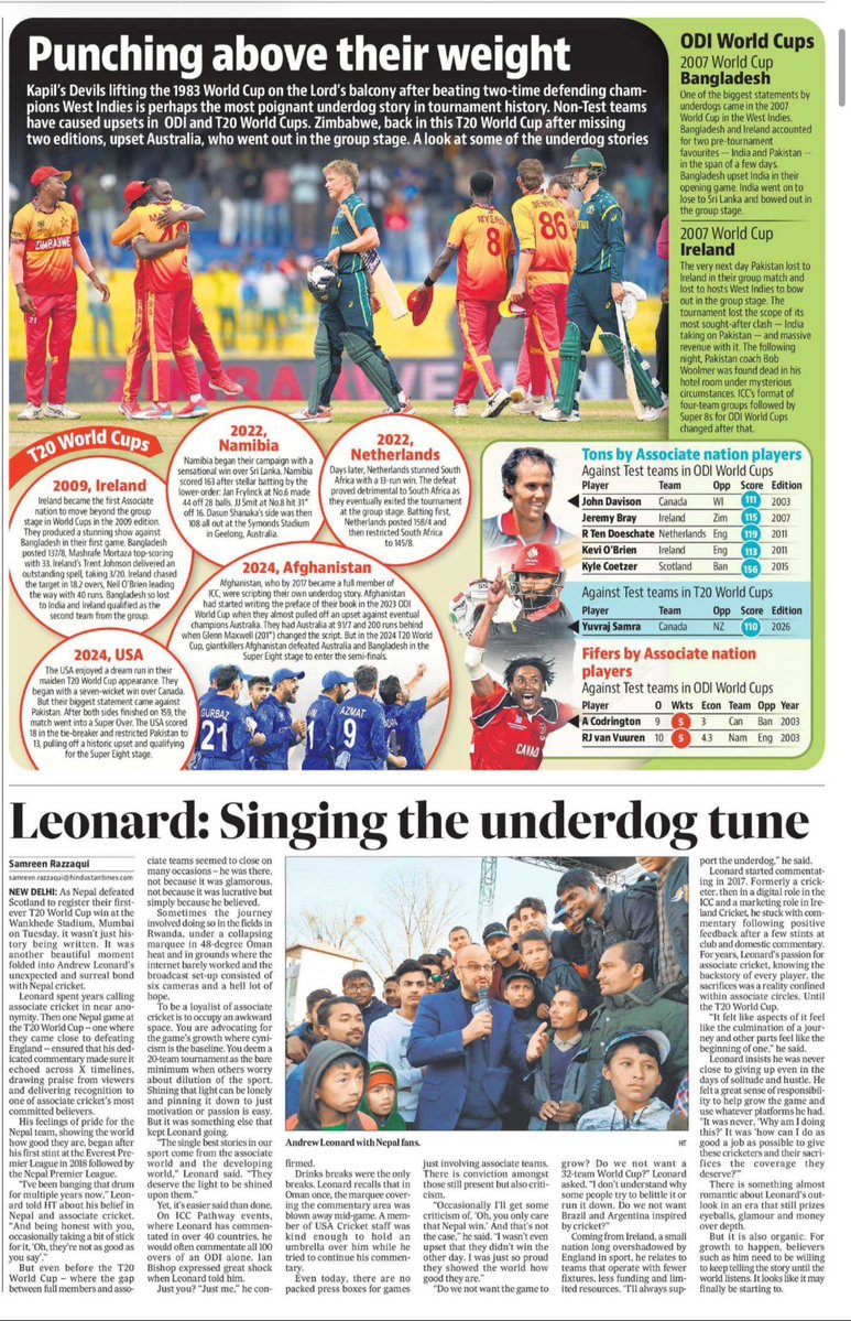 #T20WorldCup

Some stories are about the sport itself. Some are about spirit that endures.
My piece on Andrew Leonard, aka <a href="/CricketBadge/">Andrew Leonard</a> and why he refused to let the underdog tune fade.

hindustantimes.com/cricket/andrew…