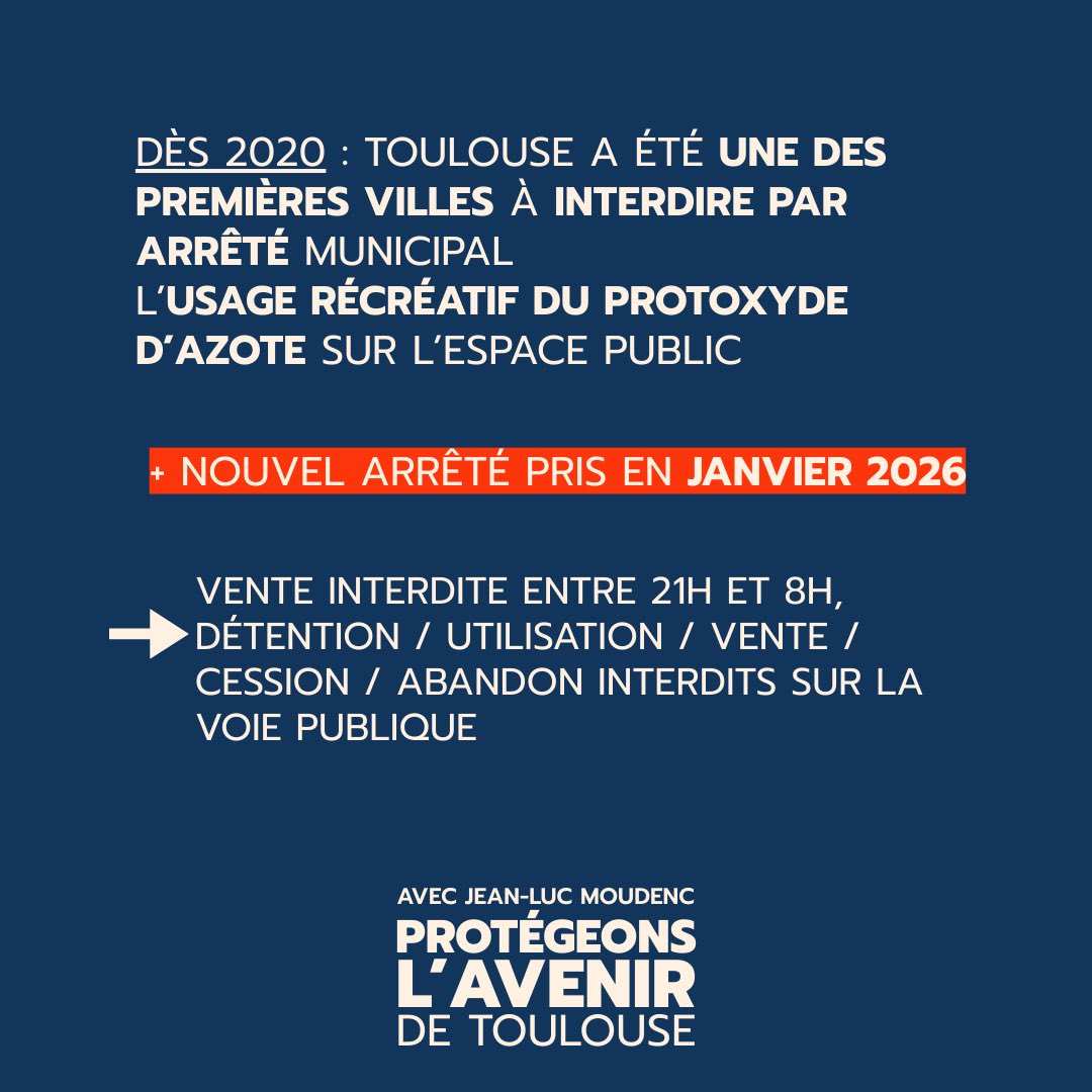 À Toulouse, nous refusons la fuite des responsabilités !

👊 Priorité : lutte contre les points de deal &amp; le protoxyde d’azote.
👩 VSS : 234 refuges « Demandez Angela » &amp; descente de bus à la demande.
🚨 Police Municipale renforcée.

Avec Jean-Luc Moudenc, protégeons l’avenir.