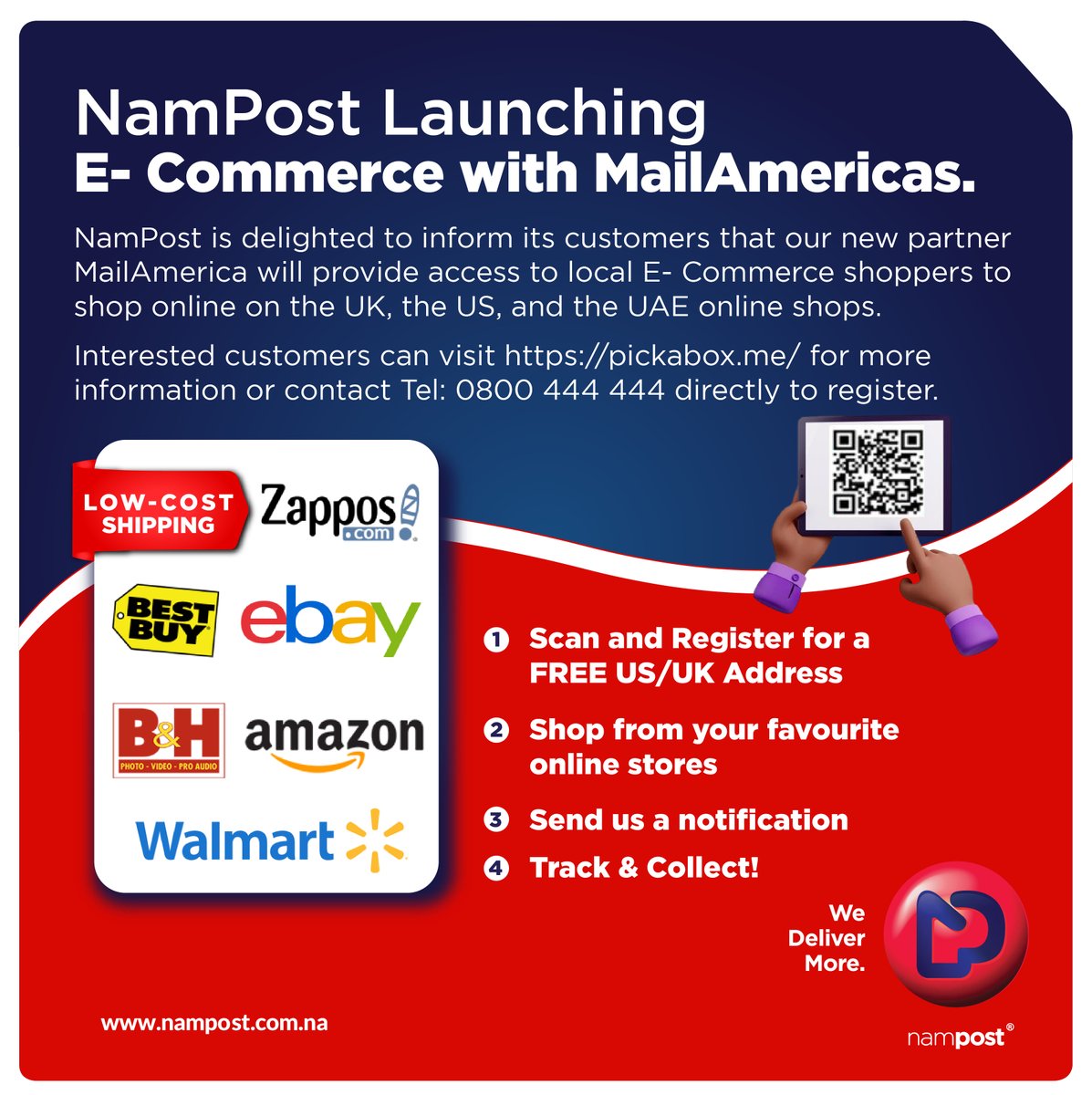 Shop the World, delivered to your door.
NamPost is pleased to inform all customers that our new partnership with MailAmerica is giving you access to your favourite online stores in the UK, USA, and UAE.

/Thread/