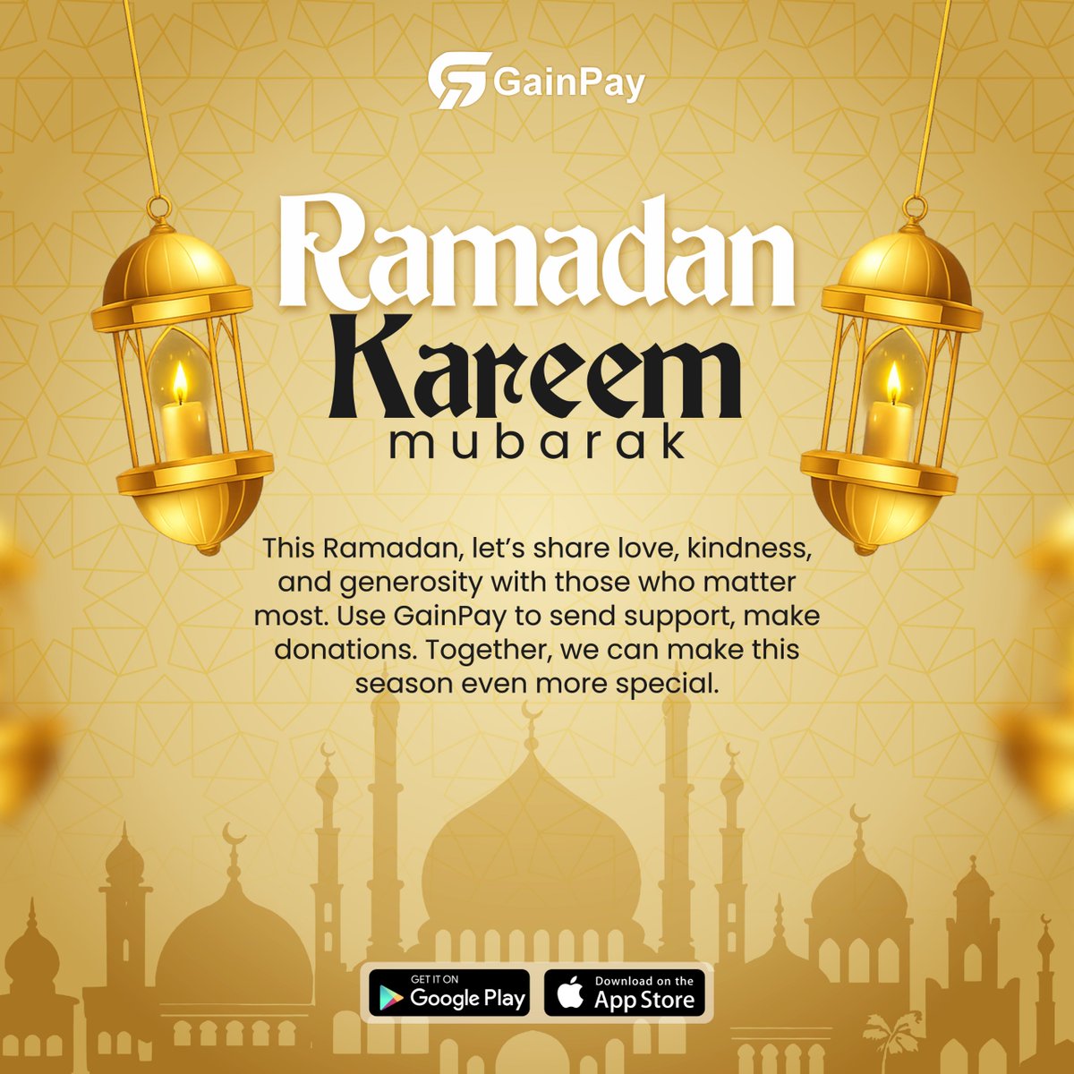 GainpayLtd's tweet image. Ramadan Kareem 🌙✨
Reflect, give, and support those who matter. With GainPay, sending love across borders is simple. 🤍
#RamadanKareem #GainPay #SeasonOfGiving #FintechForGood