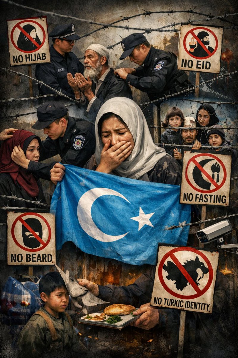 Doğu Türkistan’da ORUÇ TUTMAK YASAK!
Doğu Türkistan'da NAMAZ KILMAK YASAK!
Doğu Türkistan'da KADINLARIN TESEETÜRE GİRMESİ YASAK!
Doğu Türkistan'da ERKEKLERİN SAKAL BIRAKMASI YASAK!
Doğu Türkistan'da BAYRAM YASAK!
Doğu Türkistan'da TÜRK OLMAK YASAK!

#DoğuTürkistan'ı umutma!