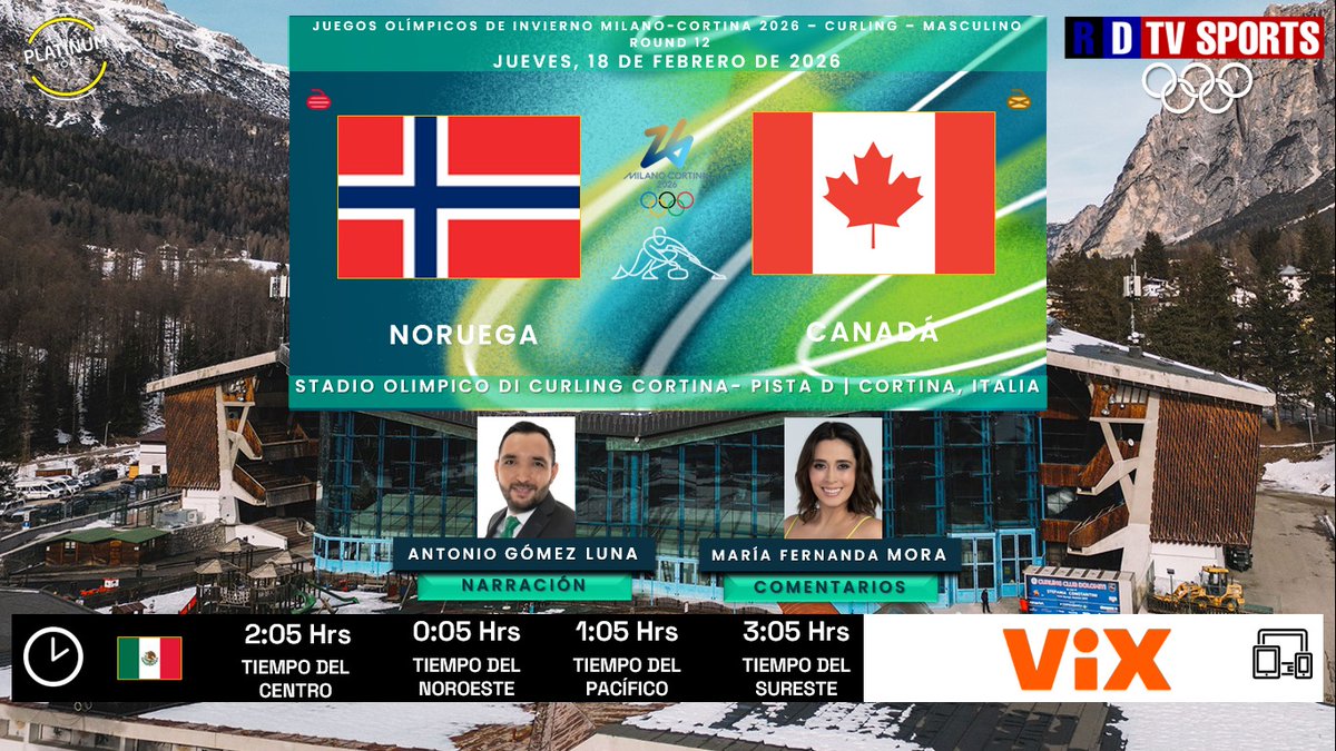 ramonovic09's tweet photo. 🇮🇹 #JuegosOlímpicos #MilanoCortina2026 🥌 #Curling Masculino Ronda 12 | 🇳🇴 #Noruega 🆚 #Canadá 🇨🇦

📅 Hoy
🇲🇽⏰ 2:05 Hrs, 0:05 Hrs TP
📱💻 @VIX
🎤 @AgomezlunaM
🎤📝 @marifermora90

🤳 #LaMagiaDeLosJuegos #OlympicGames #Olympics  #WinterOlympics #NORCAN https://t.co/pwnuCAAeP6