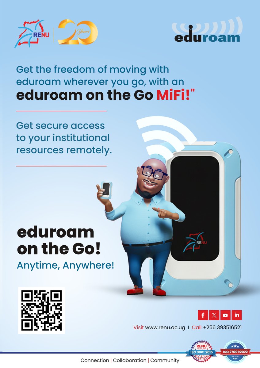 RENU_256's tweet photo. Taking @eduroam on the Go to the Research Community 🛜

Last week, we held an awareness campaign at Uganda Virus Research Institute (UVRI), International AIDS Vaccine Initiative (IAVI) and Medical Research Council (MRC) , some of our research member institutions, where we showcased our eduroam on the Go device and demonstrated how staff and researchers can extend secure, reliable Internet access beyond physical campus spaces.

eduroam on the Go is a portable, pocket-size routing device that enables researchers and member institutional staff to set up secure Wi-Fi access wherever it is needed. Whether it is a workshop, field activity, conference, temporary site, or outreach event, users connect using their existing institutional credentials just like they would while on campus.

The device keeps researchers and institutional staff securely connected wherever their work or studies take them without the need to create new accounts while ensuring safe, encrypted access to the Internet.

We appreciate the warm engagement we received from the UVRI community and the opportunity to demonstrate how our eduroam on the Go device supports research and innovation environments.

For more information about the product, visit https://t.co/QSdHoKn0wF or reach out at sales@renu.ac.ug.

@UVRIug @MRC_Uganda