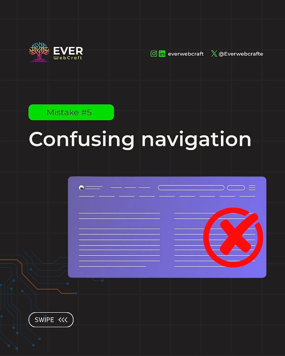Everwebcrafte's tweet photo. Confusing navigation.
If users struggle to find services, pricing, or contact pages, they leave. Navigation should guide, not frustrate.

#ServiceBusiness #StartupBranding #BusinessGrowth #LeadGeneration #OnlinePresence https://t.co/O1CguX0cTr