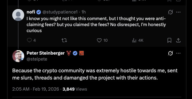 We are different. 🦞

We love you peter and the OpenClaw team. We hope you will use the fees to pay for the people contributing to OpenClaw