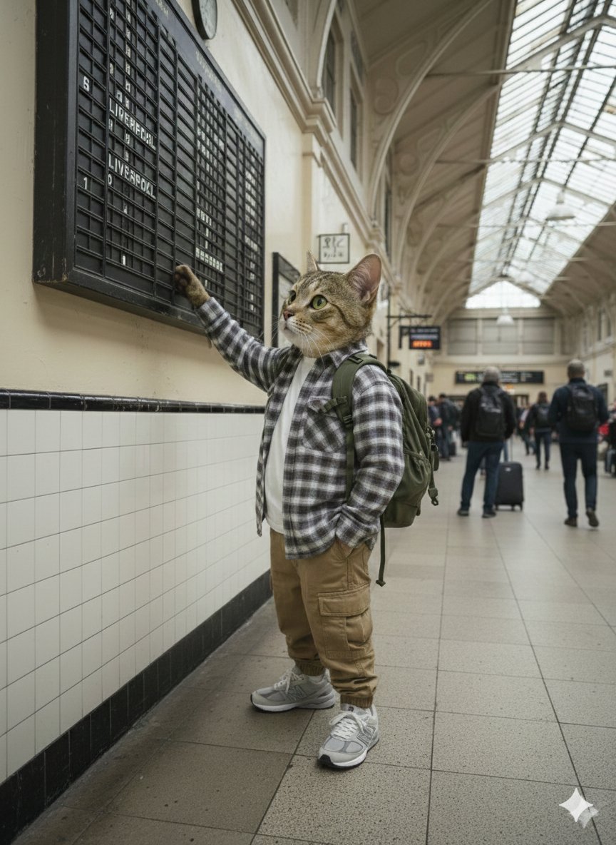 AnneLiverpool's tweet image. ロンドンからバス旅の始まりはビクトリア・コーチステーション🚍大きな電光掲示板で自分の乗る「LIVERPOOL」の文字を確認している圭佑🚍