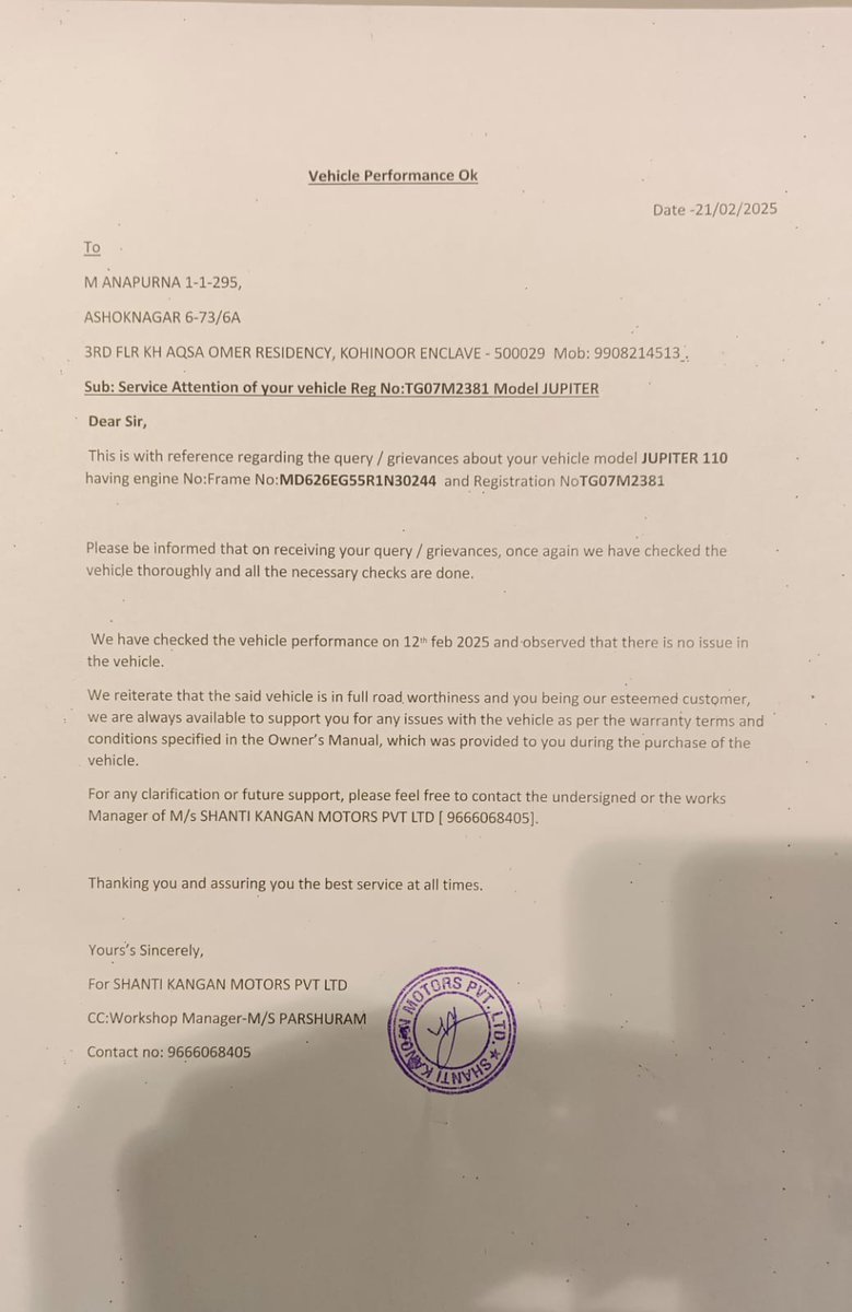 Me_with_Moon's tweet photo. @tvsmotorcompany Hope less service @ShantiTvs Shanti TVS Himayatnagar, Hyderabad. For the last one year 3 months they are working on the issue and unable to solve it. Several visits done, several complaints given, no use. Going to consumer forum seems to be only option to protect my rights. https://t.co/WITzNEpV4b