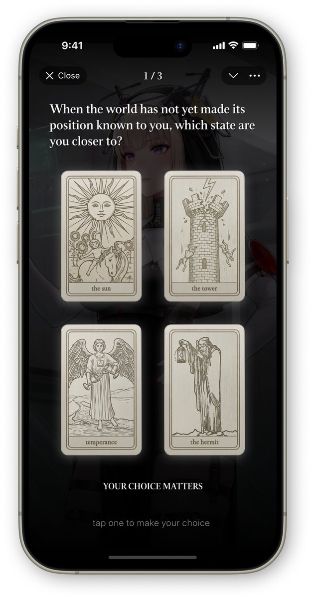 SleeplessAI_Lab's tweet photo. Some sneak peeks of new #HerNewApp features:  
character cards, fortune telling🔯, and girlfriend collection. https://t.co/31KFyyTDCP