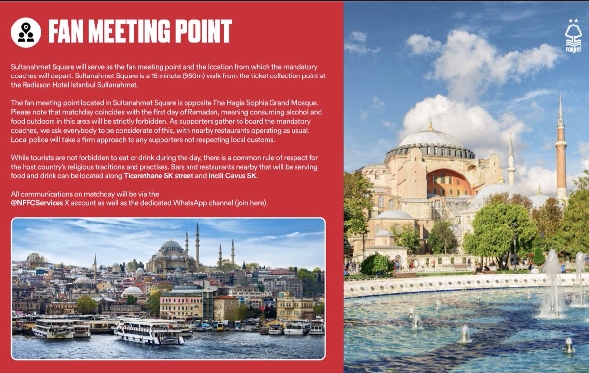 🕌 The fan meeting point is Sultanahmet Square, opposite The Hagia Sophia Grand Mosque.

Today marks the first day of Ramadan. Please be respectful of local customs in this area during a deeply religious time by not drinking alcohol in the square. 

Please ensure you are at the